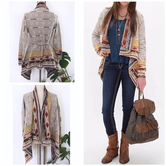 EUC Freeway Southwestern Flyaway Belted Oversized Casading Cardigan​​​​ S - Picture 1 of 8